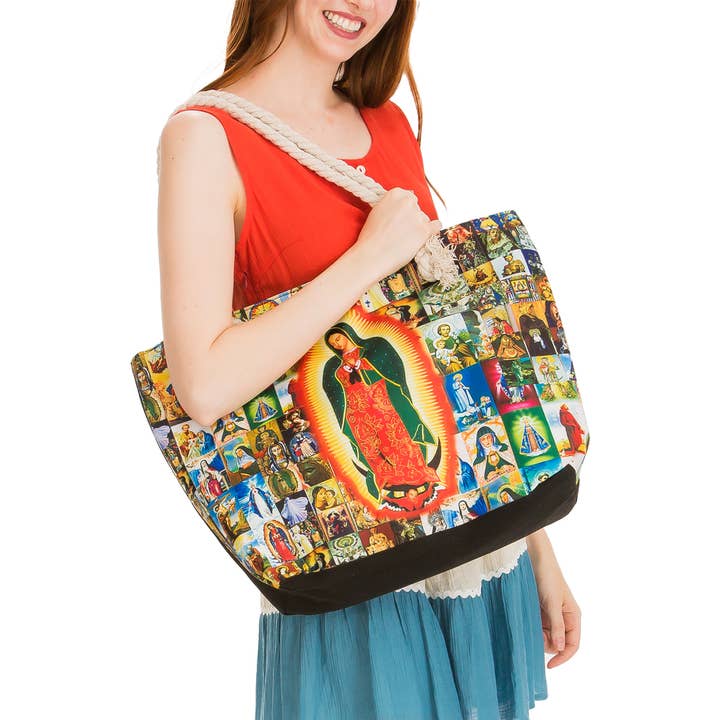 Cap Zone - Wholesale Tote Bag - Women's - Our Lady of Guadalupe Portrait Collage Canvas Tote Bag5