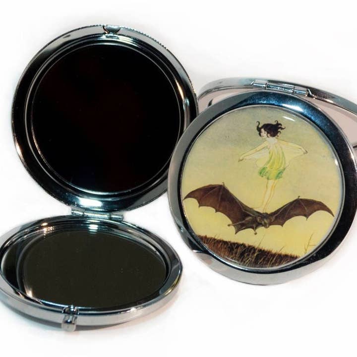 FringePop - Wholesale Compact Mirror - Moon Kiss Compact Mirror - Romantic Man in the Moon Kissing Art Nouveau - Make Up Pocket Mirror for Cosmetics2