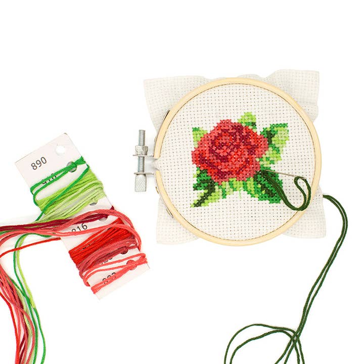 Kikkerland Design Inc - Wholesale Embroidery/Cross Stitch Supplies - Mini Cross Stitch Embroidery Kit - Rose2