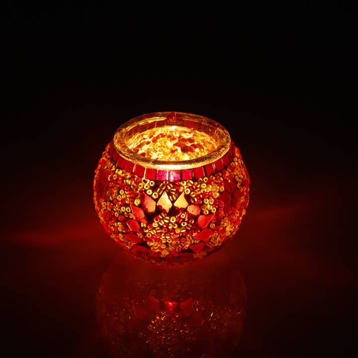 KAFTHAN - Wholesale Candle Holder - Large Mosaic Glass Candle Holders | Christmas Holiday Decor37