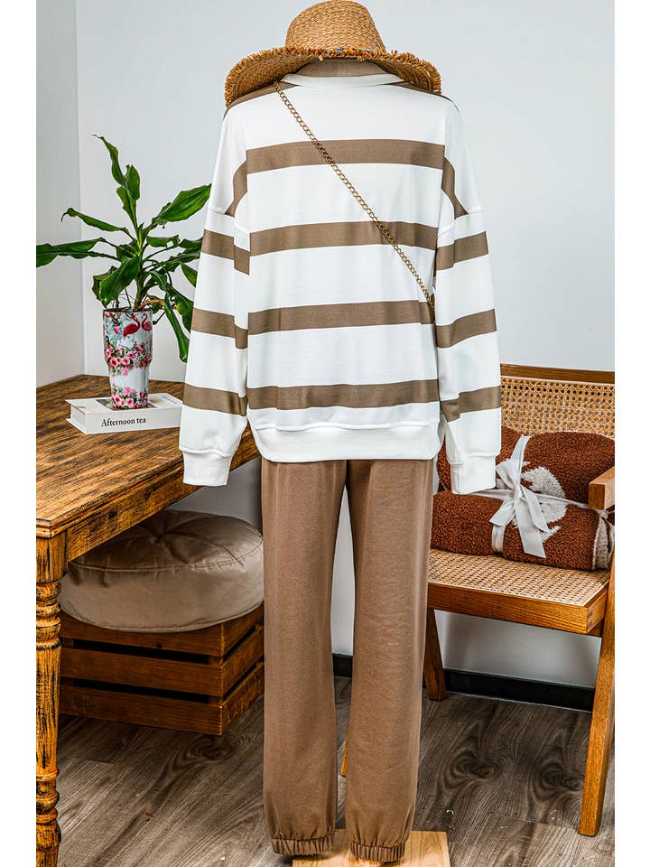 fashionworks - Wholesale Top & pants set (NOT Loungewear) – Women's - Striped Drop Shoulder Pullover and Jogger Pants Set*S-3XL1