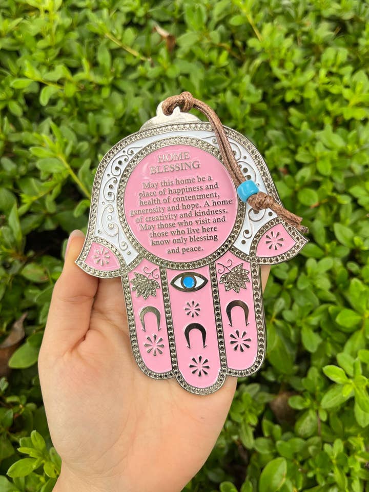 Ciondolo di Protezione Occhio di Hamsa Rosa per la vendita all'ingrosso da parte di A&S Mezuzot