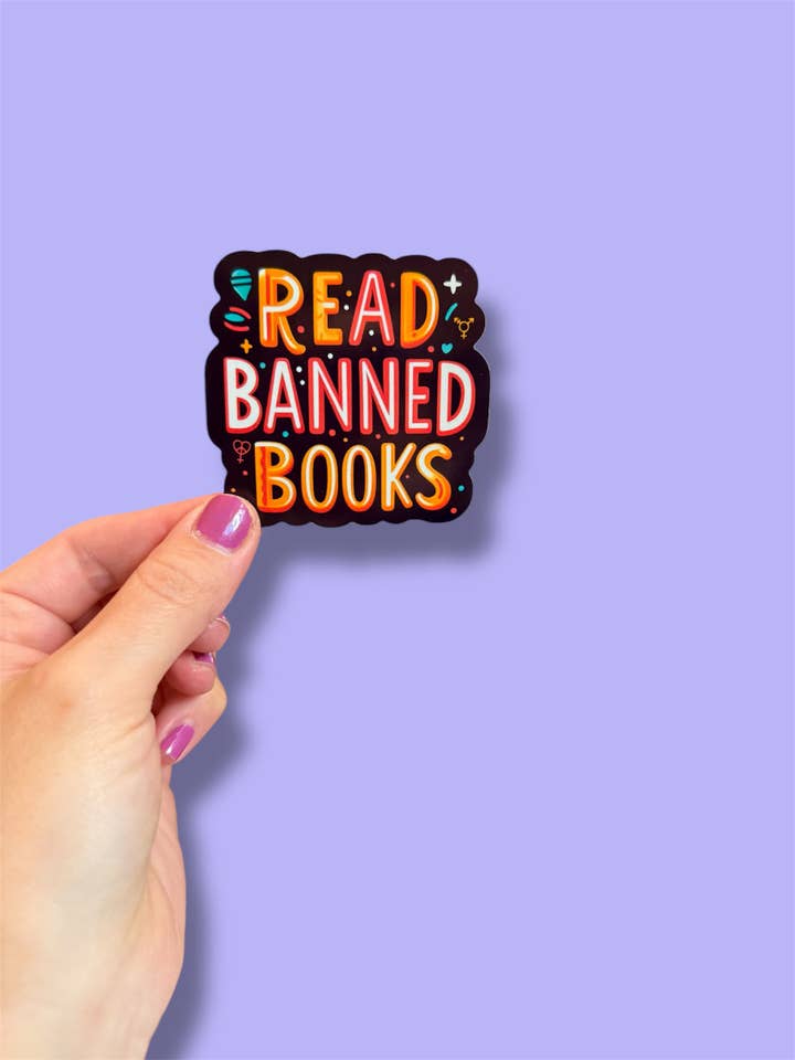 Read Banned Books Vinyl Sticker | Book Store | Politics for wholesale by Tiny Baker Creations