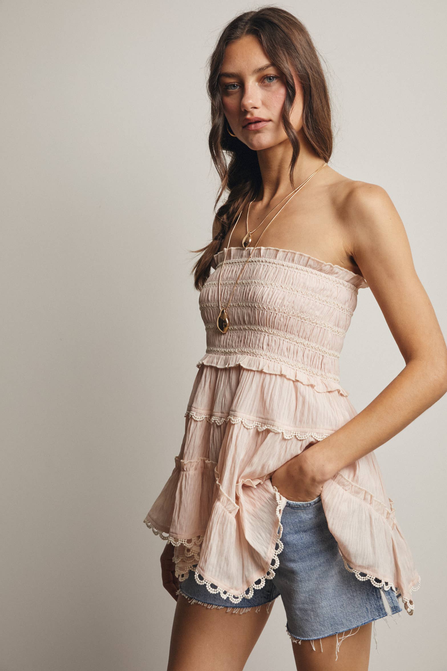 Forte - Wholesale Skirt - Women's - Smocked Ruffle Convertible Skirt/Top FSK000843