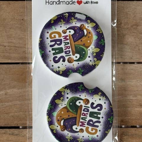 Joker Hat Mardi Gras Ceramic Car Coaster for wholesale by TopShelf Designs LLC