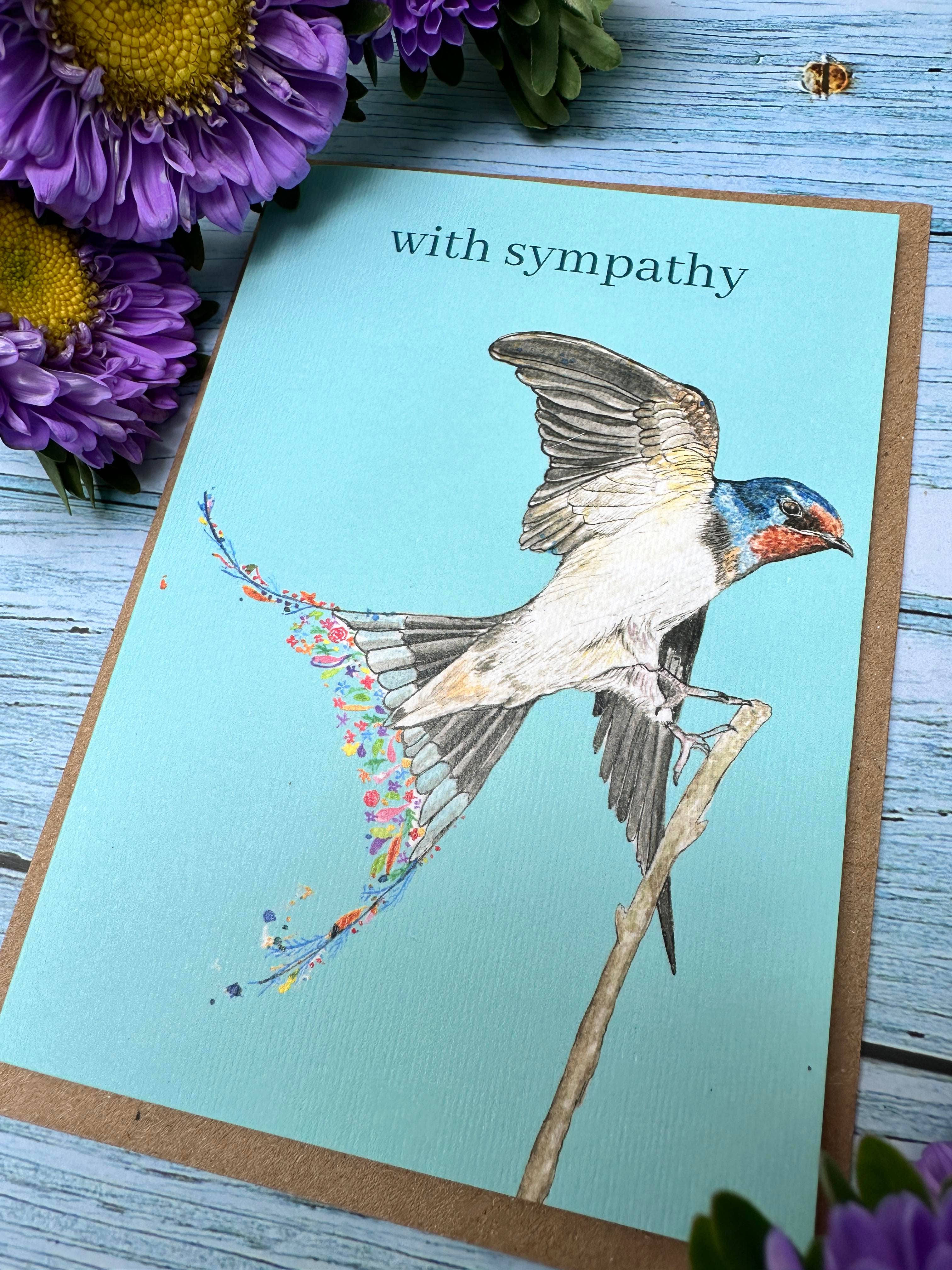 Jen Winnett Eco Artist – wholesale Sympathy card – With Sympathy | Eco Friendly Card Blank | Colourful Swallow4