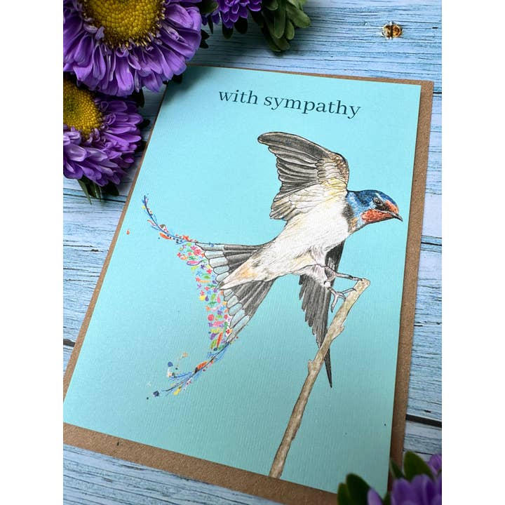 Jen Winnett Eco Artist – wholesale Sympathy card – With Sympathy | Eco Friendly Card Blank | Colourful Swallow4