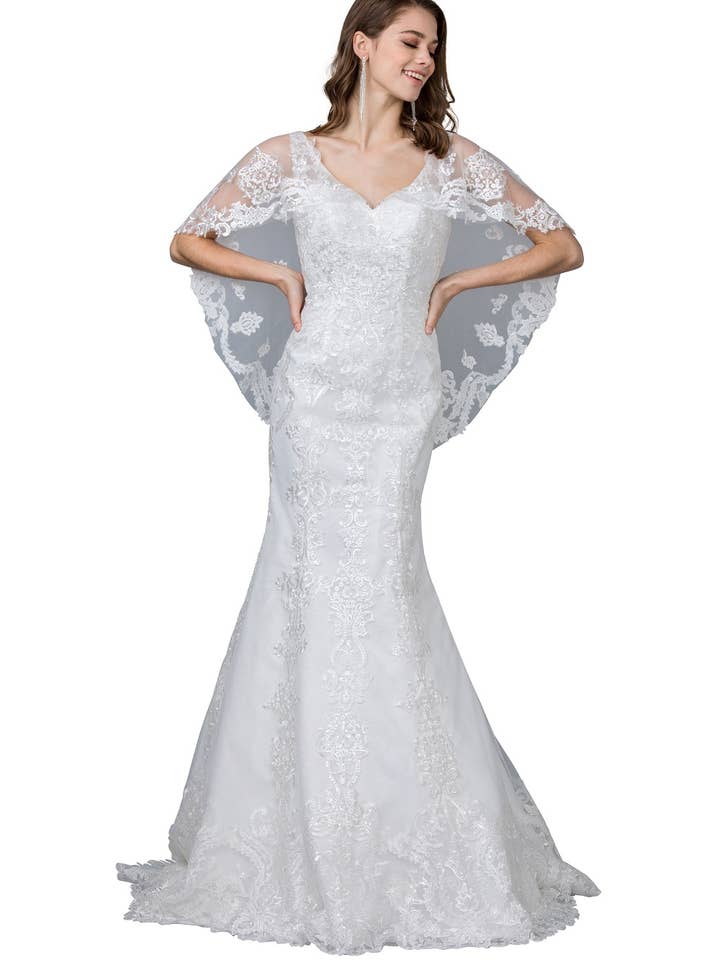 AB 8727 Zeemeermin trouwjurk voor dames, met cape en kant voor wholesale door Anny Lee