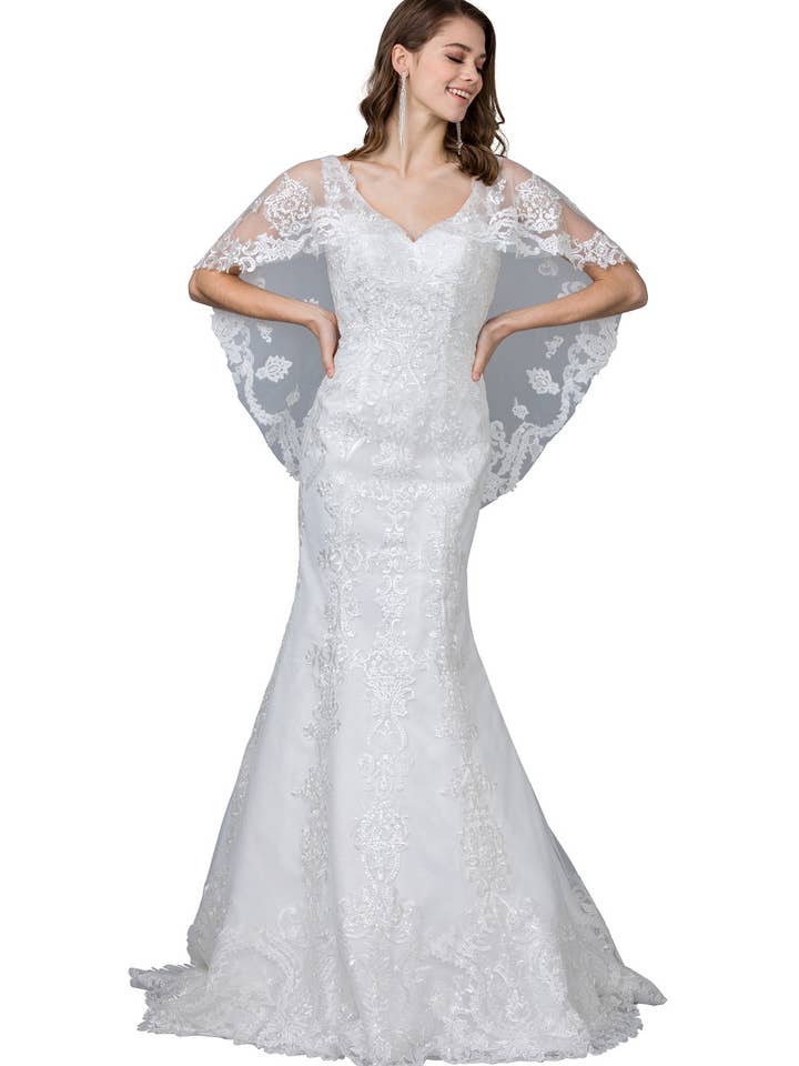 AB 8727 Women's Mermaid Wedding Dress with Cape & Lace for wholesale by Anny Lee
