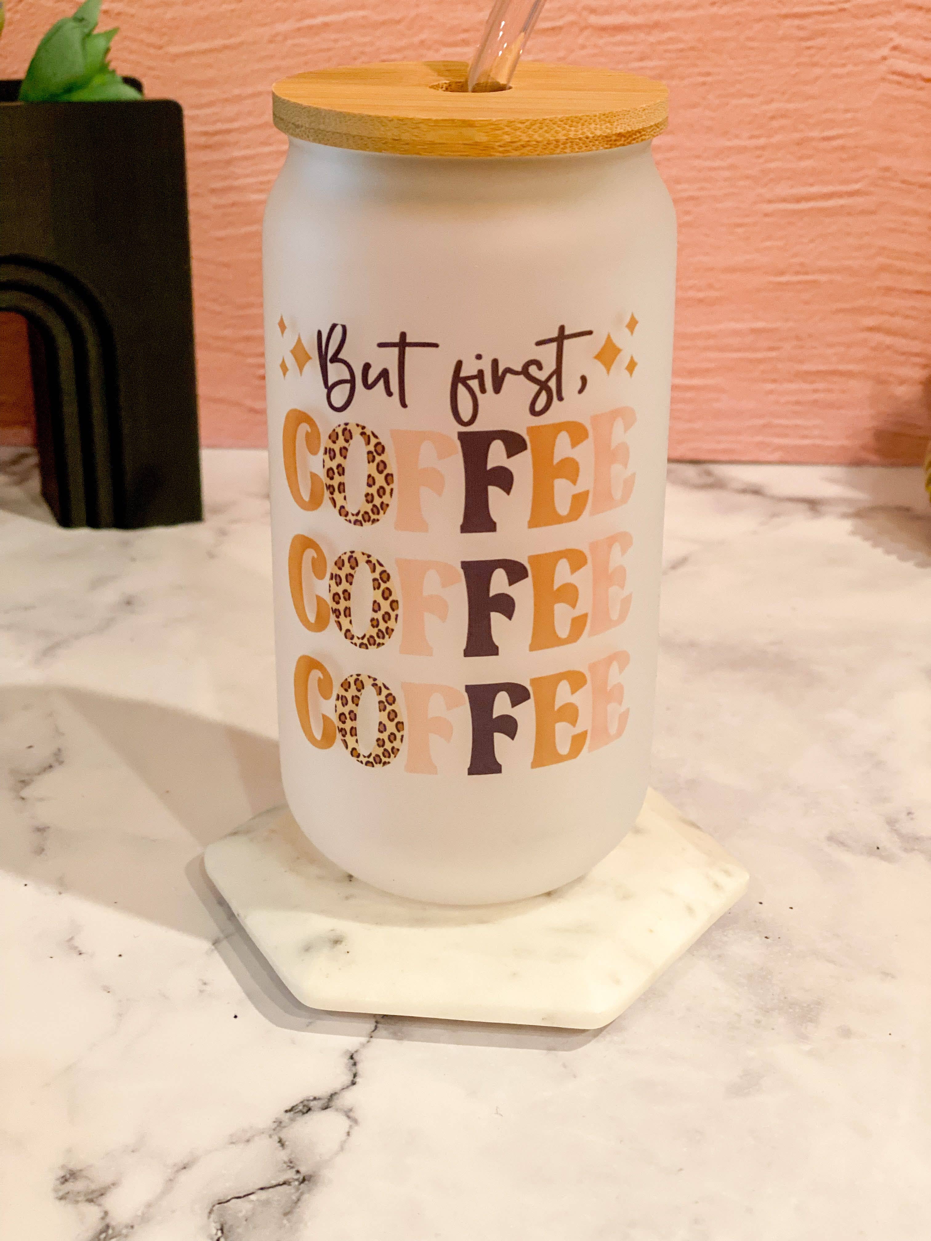 Coffee First Cup// Frosted Beer Can Glass// 18 Oz Frosted Beer Can