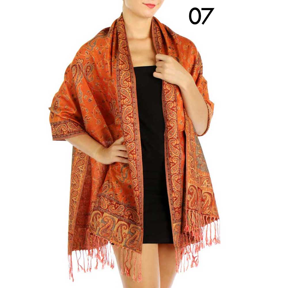 SERENITA - Wholesale Scarf - Women's - Jacquard Line Paisley Pashmina Scarf Reversible Shawl Wrap17