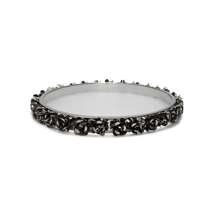 CLASSIC TOUCH DECOR INC. - Wholesale Platter - Glass Round Platter with Silver Flower Border