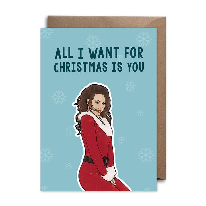 Bonne Nouvelle - Vendita all'ingrosso Biglietti di auguri di Natale - Biglietto natalizio con scritta «All I want for Christmas» di Mariah Carey