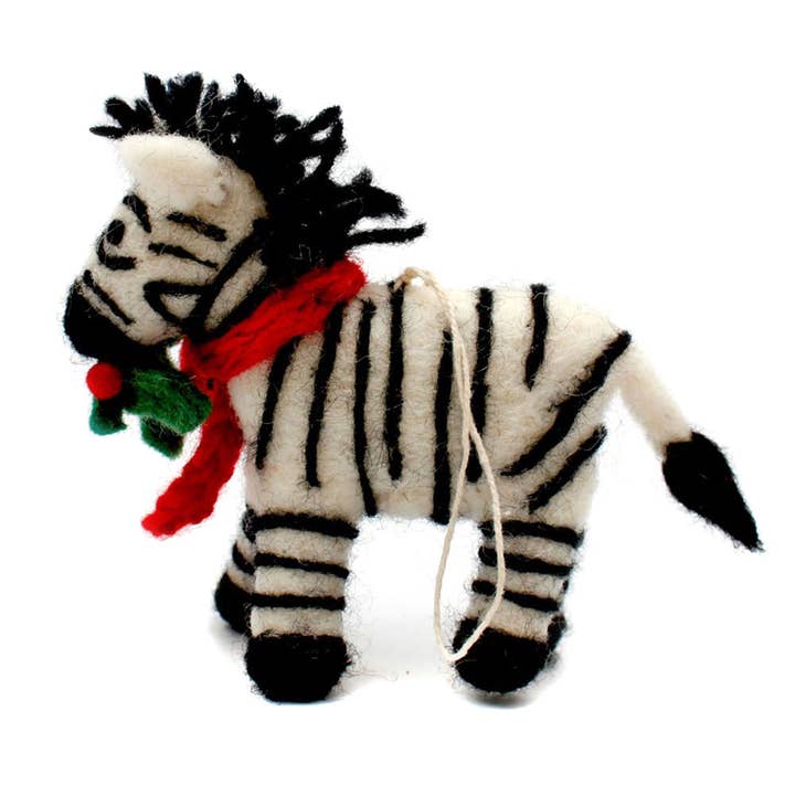 Safari di Natale - Zebra con Ramo di Agrifoglio, 6 per la vendita all'ingrosso da parte di Amica Accessories Ltd