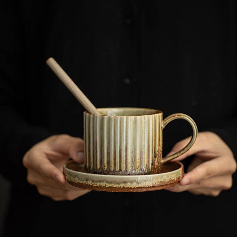 Gohobi （We cover U.S. import duties） - Wholesale Coffee Mug - Gohobi Japanese Style Ceramic Coffee Mug with Saucer Set 00726