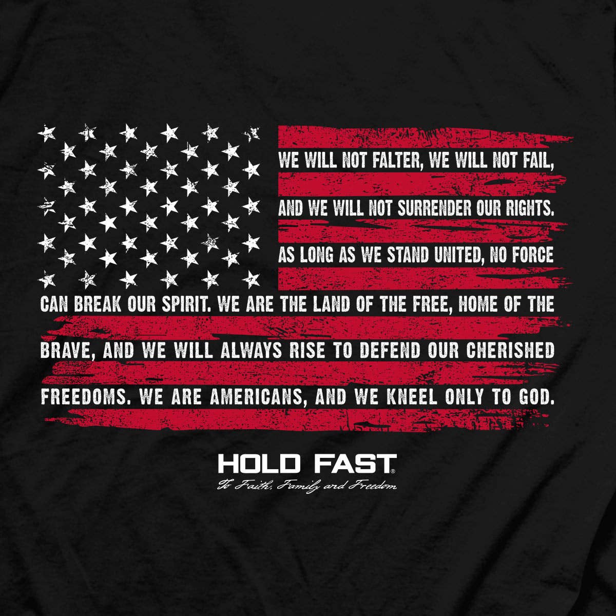 Black HOLD FAST Mens T-Shirt We Will Not Falter for wholesale on Faire3