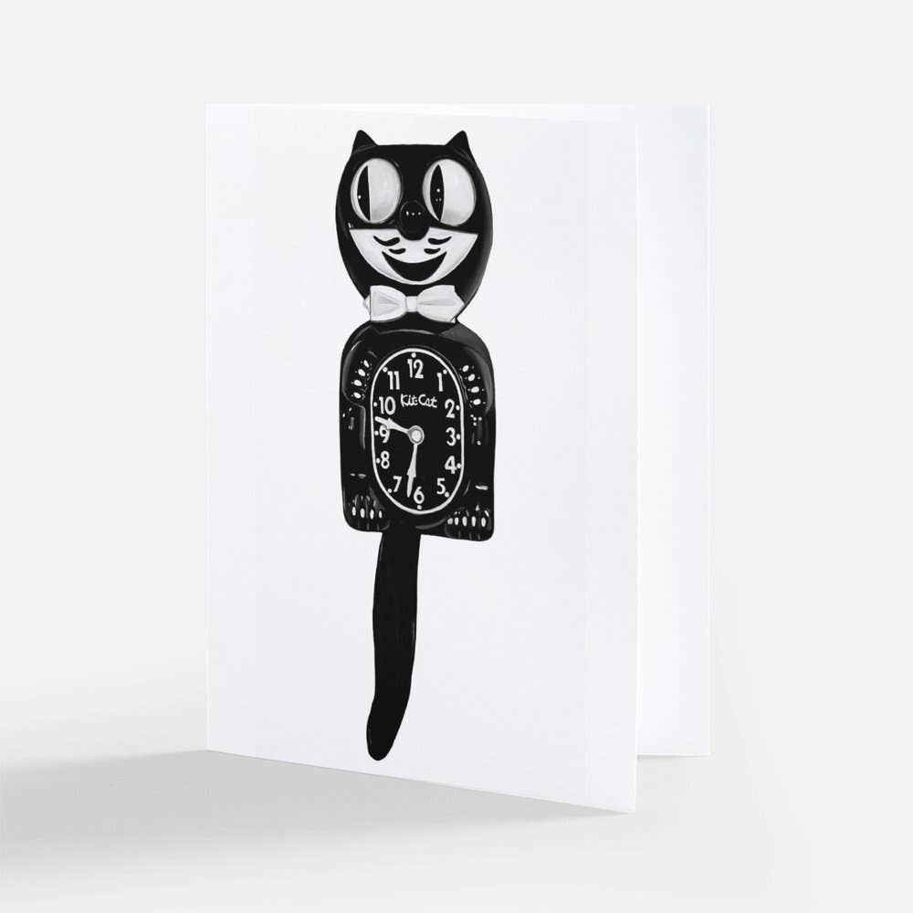 Anna Stark Art – wholesale Vardagliga hälsningskort – Kit Cat Clock (vit bakgrund) gratulationskort0