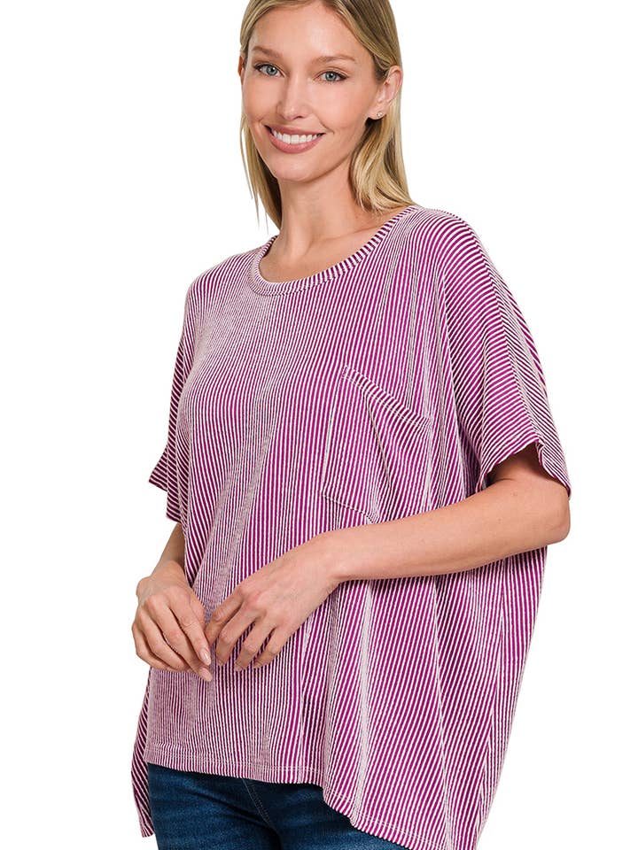 42POPS - Wholesale Knit Top - Women's - ''... Corded Rib Oversized Short Sleeve Top