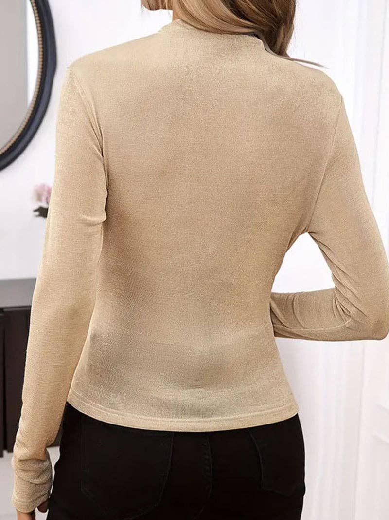 BEIGE Ruched Long Sleeve Fitted Top for wholesale on Faire1