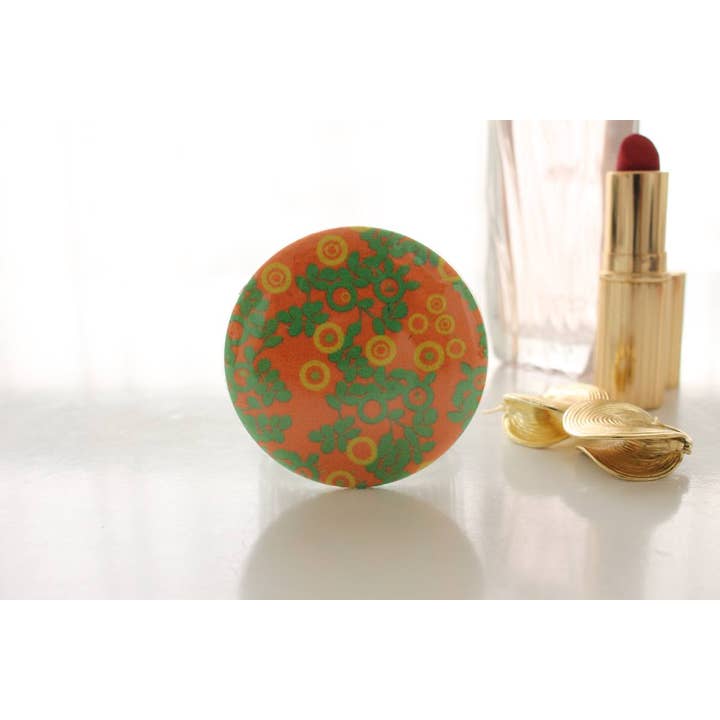 Bella orange green pocket mirror for wholesale by Sabrina Trefle