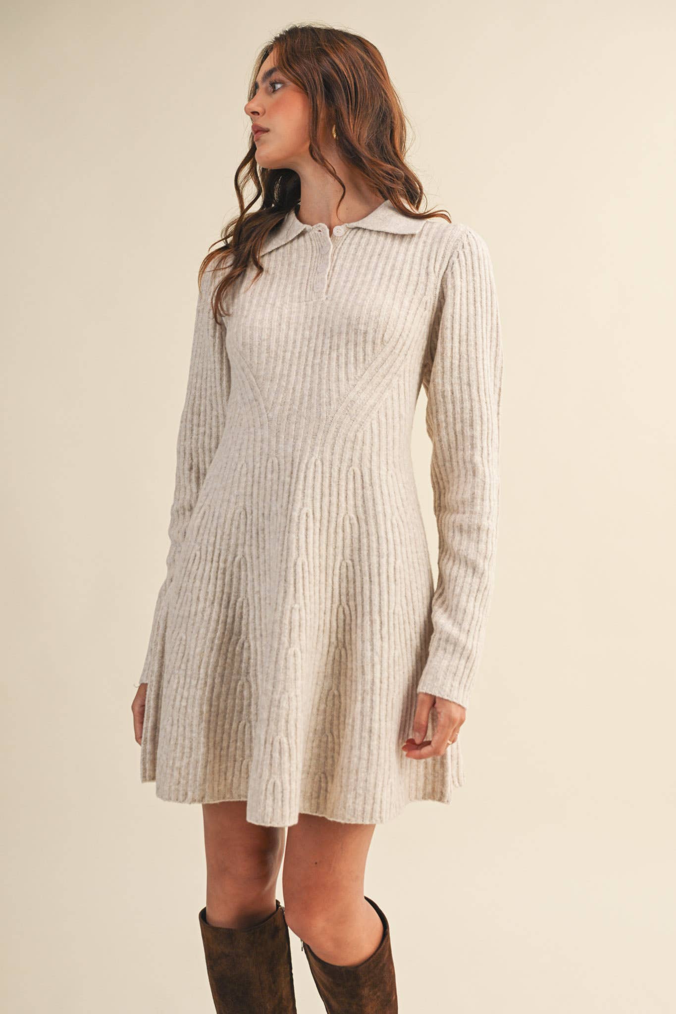 &MERCI - Wholesale Dress - Women's - RIBBED SWEATER FLARED MINI DRESS MSW1096814