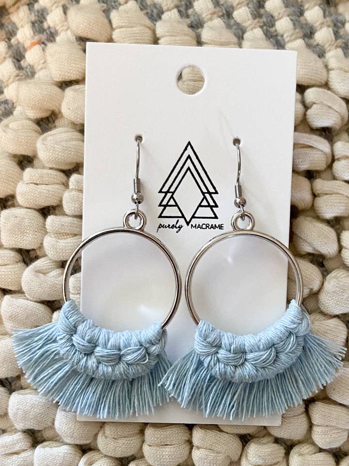 Sky Blue Round Earrings for wholesale by Purely Macrame