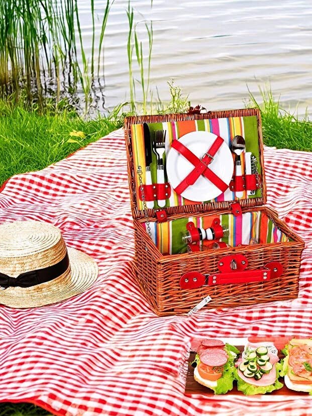 Cesta de picnic de mimbre para 2 personas con forro aislante y accesorios para venta al por mayor de Aladdin