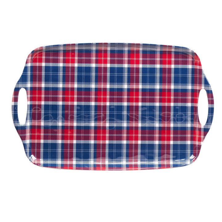 Certified International - Wholesale Serving Tray - Patriotic Plaid Rectangular Tray with Handles 19 x 12