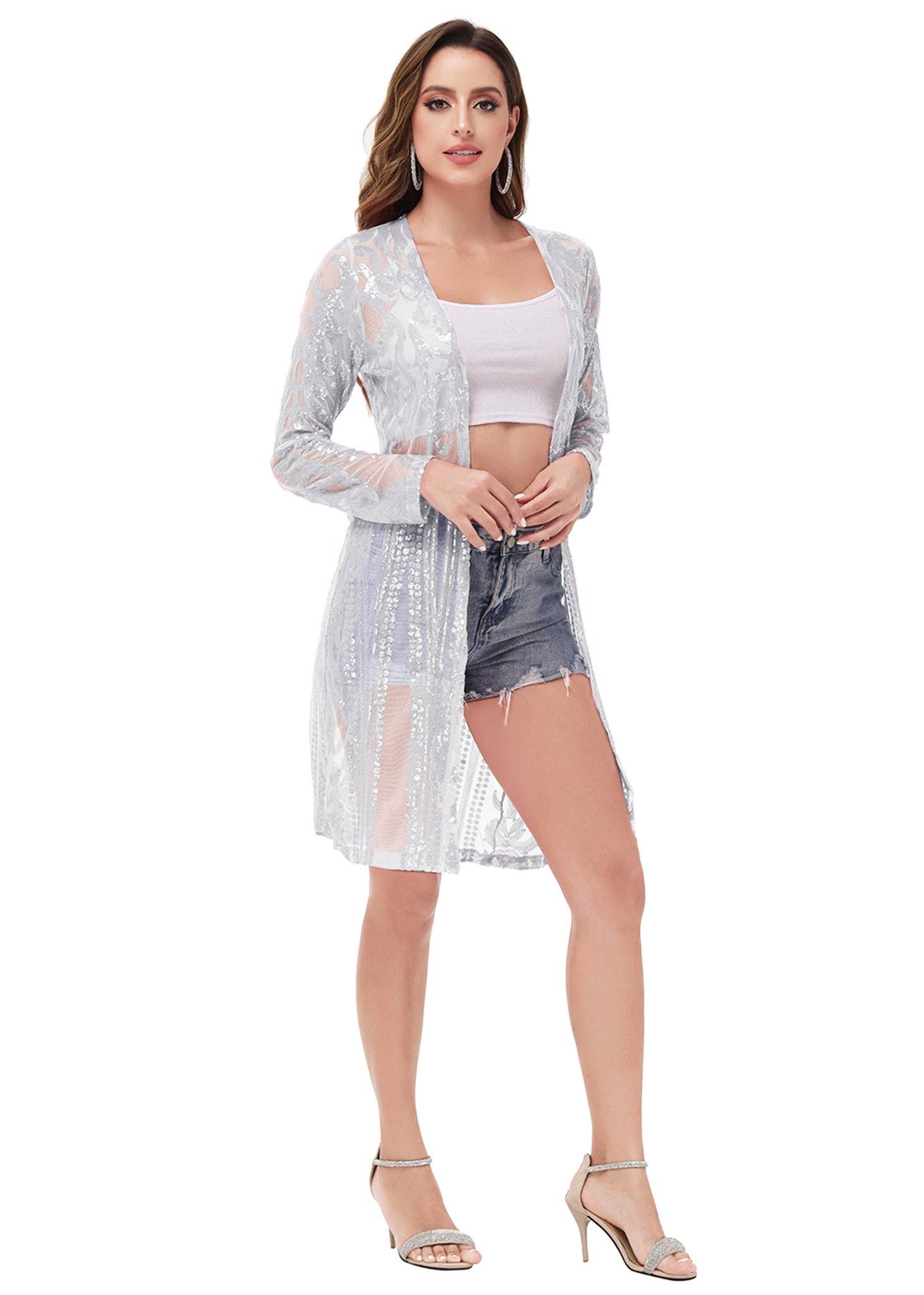 Anna Kaci Wholesale - Vente Kimono – femme - Cardigan à paillettes pour femmes à manches longues et ouvert sur le devant58