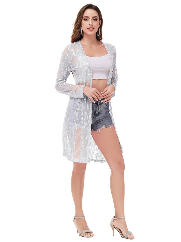 Anna Kaci Wholesale - Wholesale Kimono - Women's - Women's Sparkly Sequin Cardigan Long Sleeve Open Front58