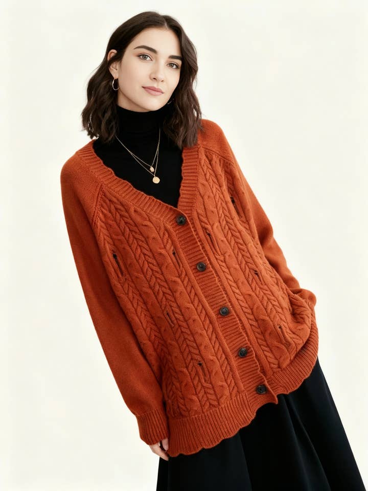 Distressed Knit Cardigan — Burnt Orange for wholesale by Simple Moderne