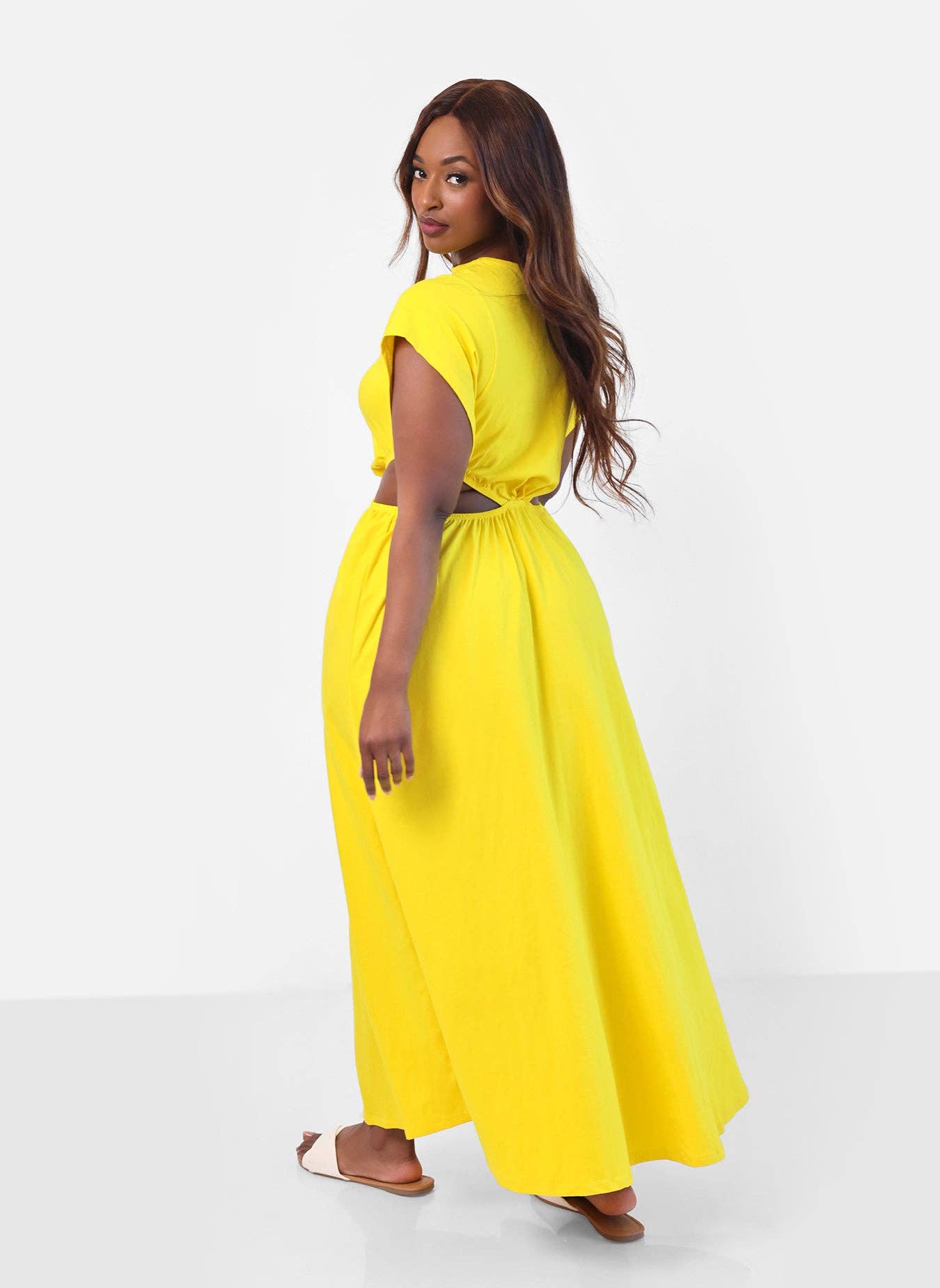 Desires Cut Out Maxi A Line Dress - Yellow for wholesale on Faire5