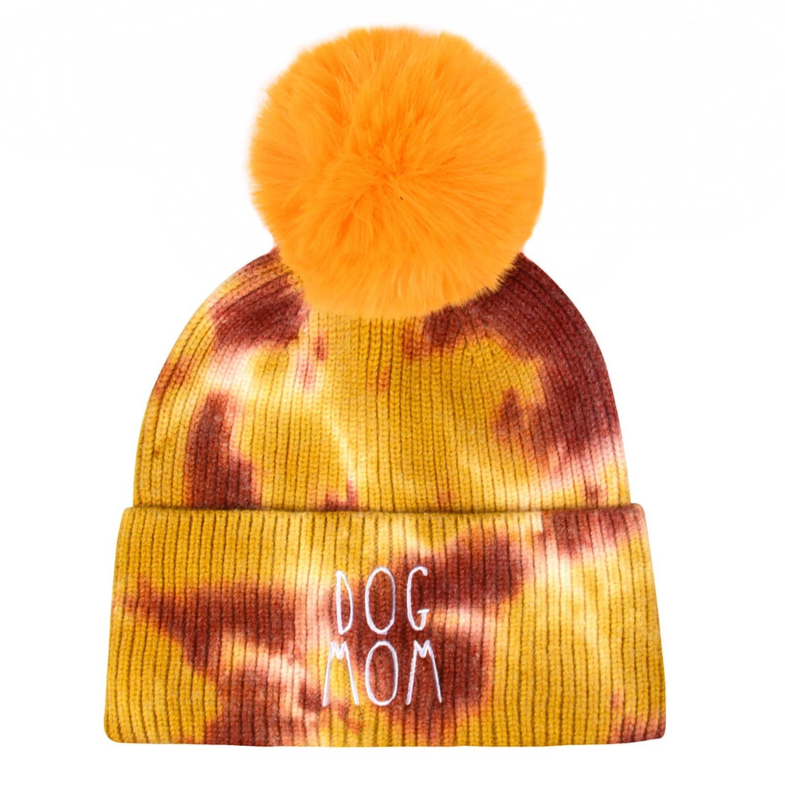 HATPHILE - Wholesale Beanie - Women's - Hatphile Dog Mom Tie Dye Faux Fur Pompom Knit Beanie Skully Toque Stocking0