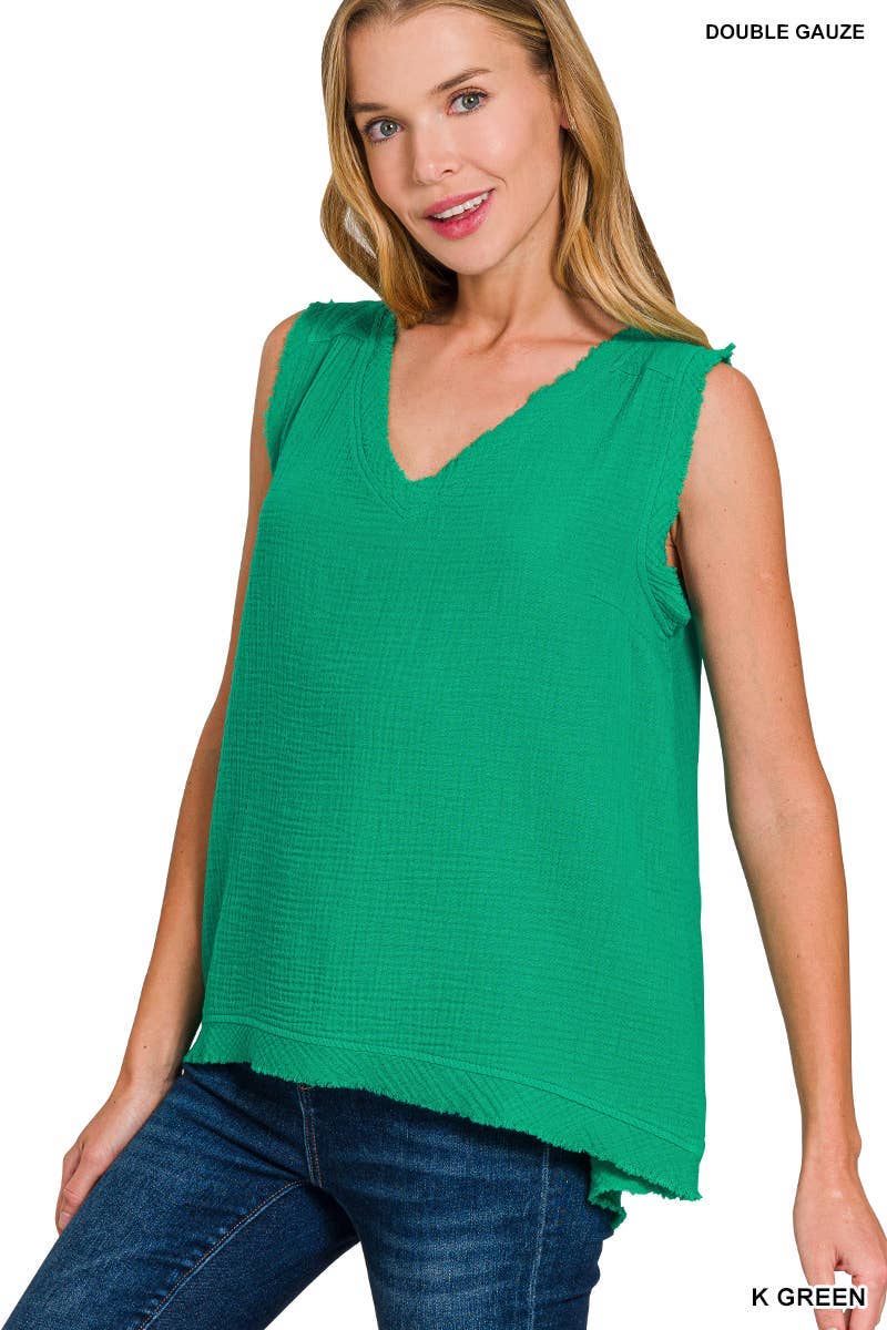 Vanilla Monkey – Engroshandel Tanktop – Kvinder – Tanktop med rå kanter og V-hals i dobbelt gaze13