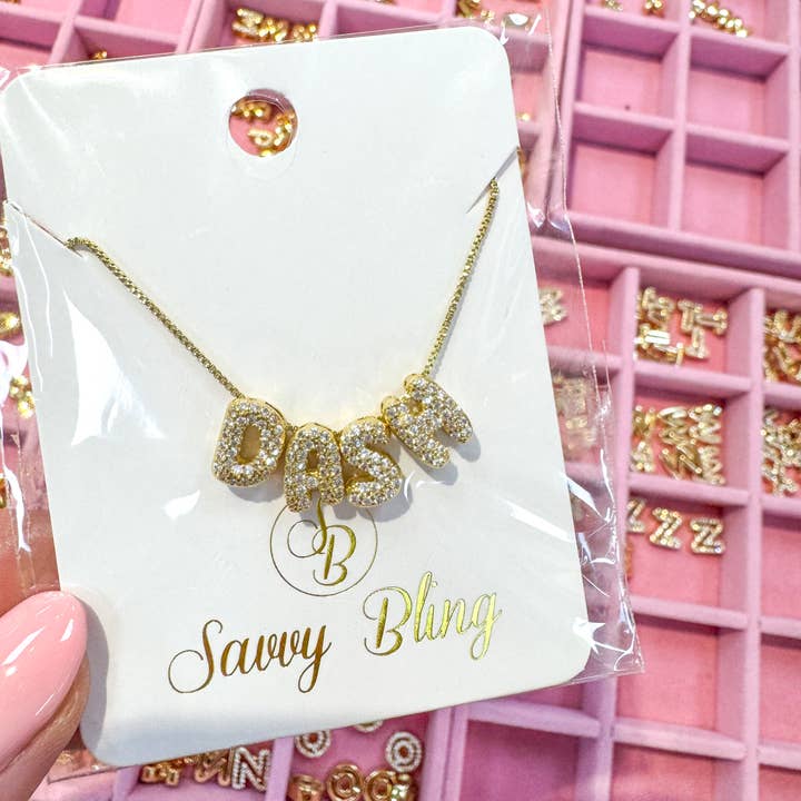 Savvy Bling - Wholesale Pendant/Charm Necklace - Cz Mini Bubble Initial Custom Word Name Necklaces