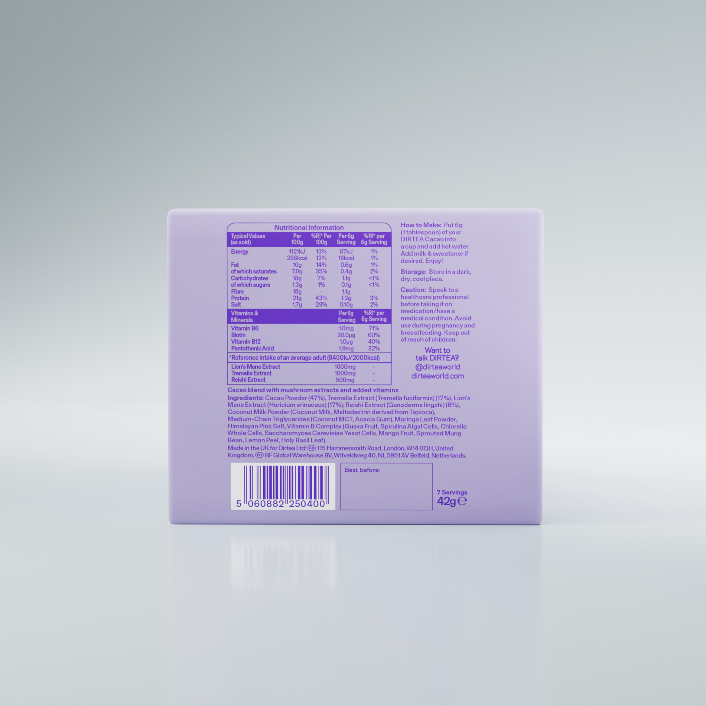 DIRTEA – wholesale Health/detox tea – Mushroom Cacao x 7 Sachets 2