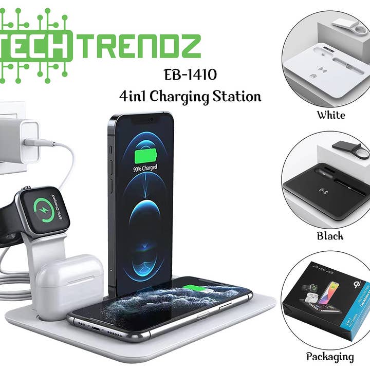 white New 4-in1 Wireless Charging Stations for wholesale on Faire