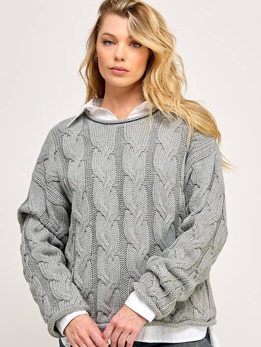 CHUNKY TWIST WEAVE PULLOVER SWEATER for wholesale by Miss Love