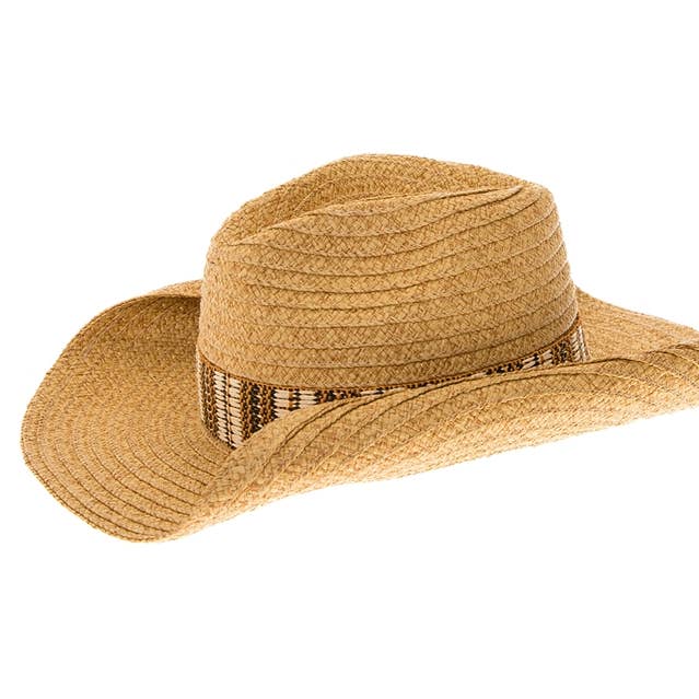 Chapeau de cowboy en paille avec bande tribale pour la vente par DNMC