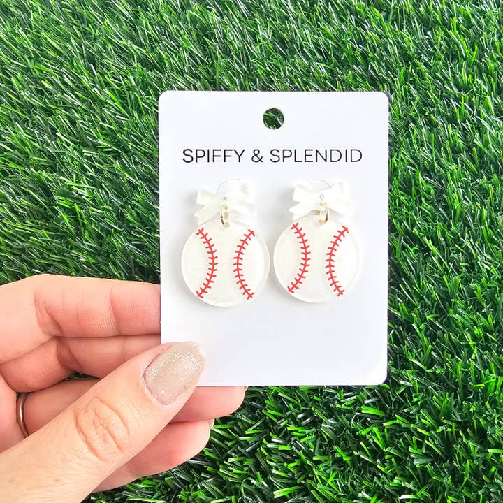 Spiffy & Splendid - Wholesale Dangle Earrings - Bow Baseball Earrings // Jewelry, Earrings, Game Day15