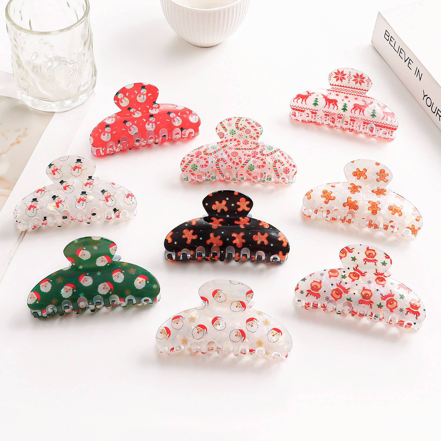 SoapElenGlen – wholesale Hair clip – Women’s – Christmas Themed Print Hair Clip, Festive Hair Accessories11
