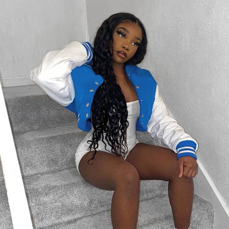 MB Fashion Wholesale - Wholesale Varsity/Baseball Jacket - Women's - MB FASHION CROPPED BUTTON DOWN JACKET 6466R1