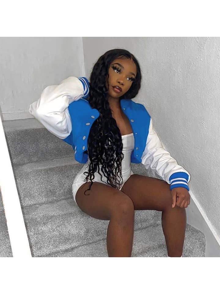 MB Fashion Wholesale - Wholesale Varsity/Baseball Jacket - Women's - MB FASHION CROPPED BUTTON DOWN JACKET 6466R1