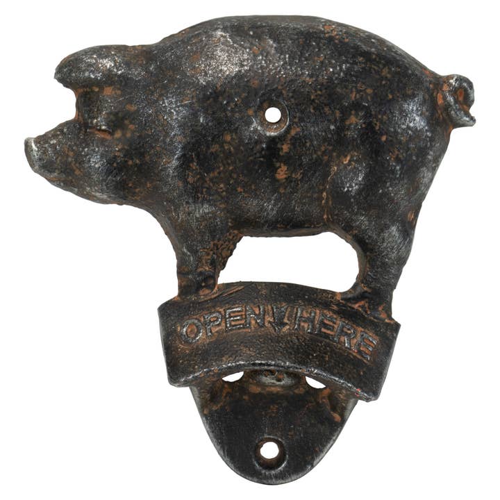 Foreside Home & Garden - Wholesale Bottle/Wine Opener - Farmhouse Black Metal Pig Wall Mount Beer Bottle Opener