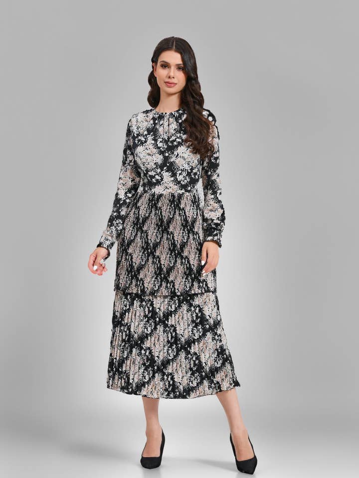 Monochrome Meadow Ruffle Dress for wholesale by Miss Finch NYC