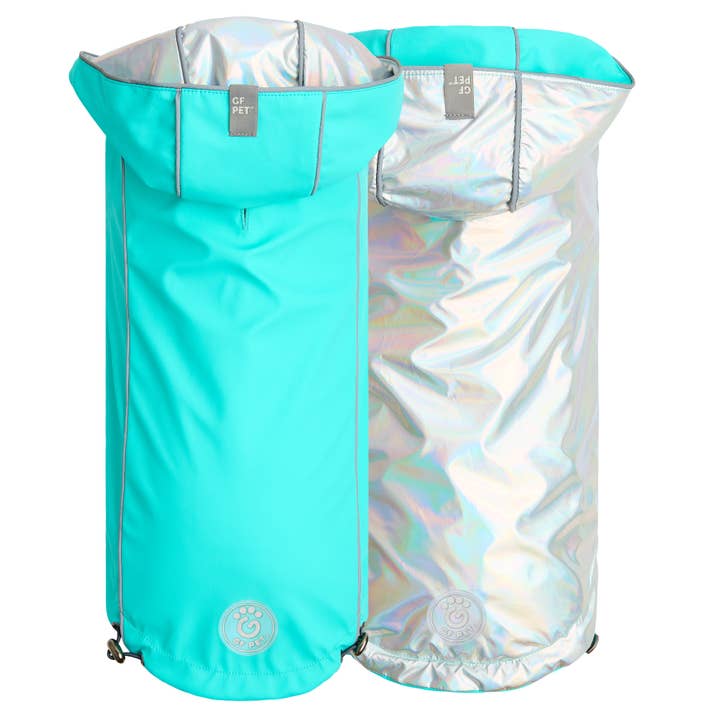Reversible Raincoat - Neon Aqua with Iridescent for wholesale by GF Pet