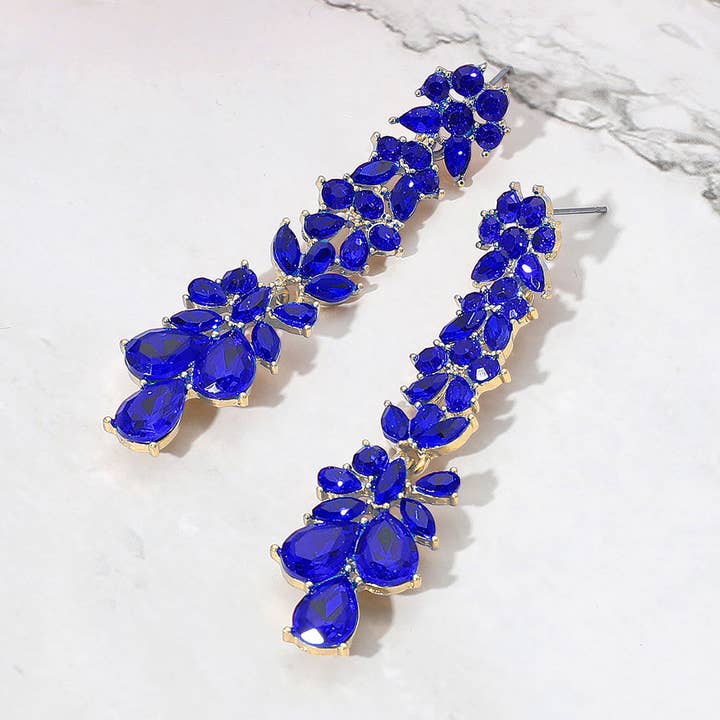 Teardrop Marquise Stone Cluster Long Drop Evening Earrings for wholesale by Sensibling Corp.