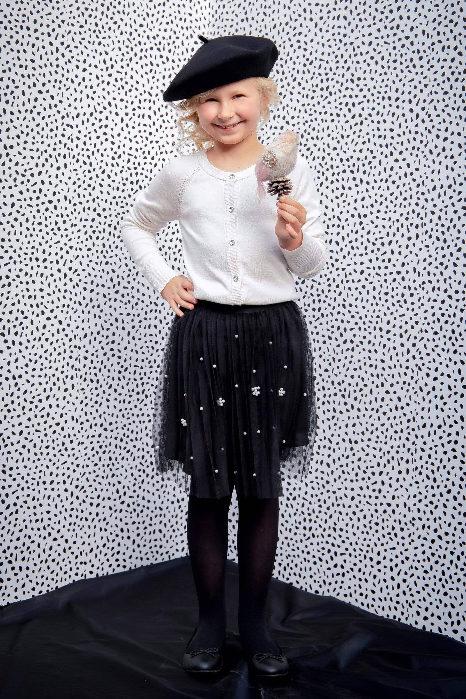 Eva Franco - Wholesale Skirt - Kids - Isla Black Tulle Pleated  Skirt with Pearls  - Girls3