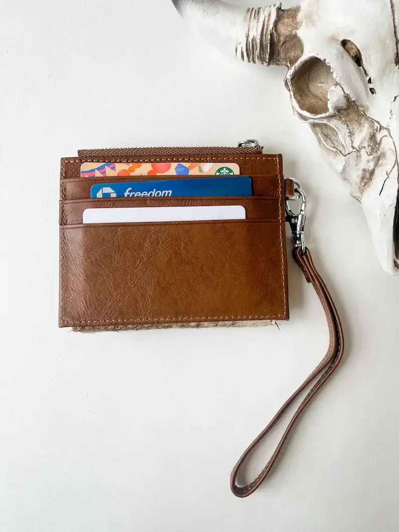 Boho Ranch Shop - Wholesale Wristlet - Dakota Wristlet Wallet - Western Cowhide Leather Credit Card5