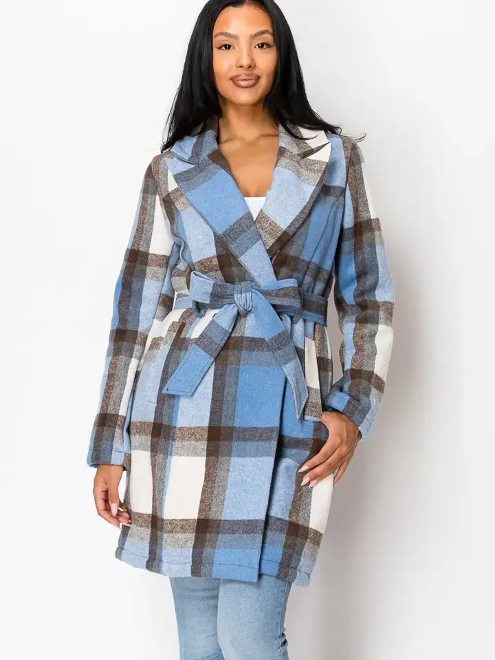 PATRONCITO USA INTERNATIONAL, INC - Wholesale Coat - Women's - Women's Long Coat Plaid Jacket with belt (LJ400)30